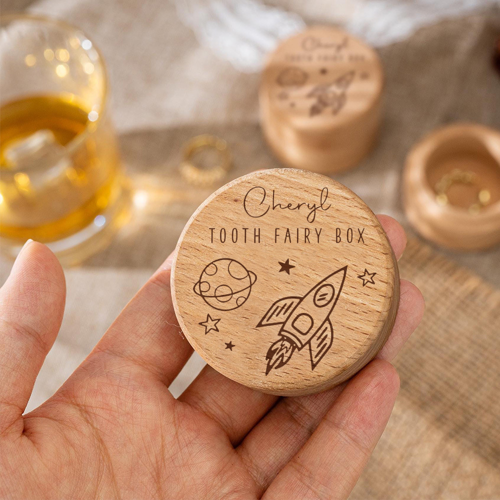 TEMU 1pc Personalized Wooden Memory Box - Custom Name Tooth Fairy Keepsake Ideal Gift For, Teeth Keepsake Box Wooden Tooth Box, Teeth Box, Boys' And