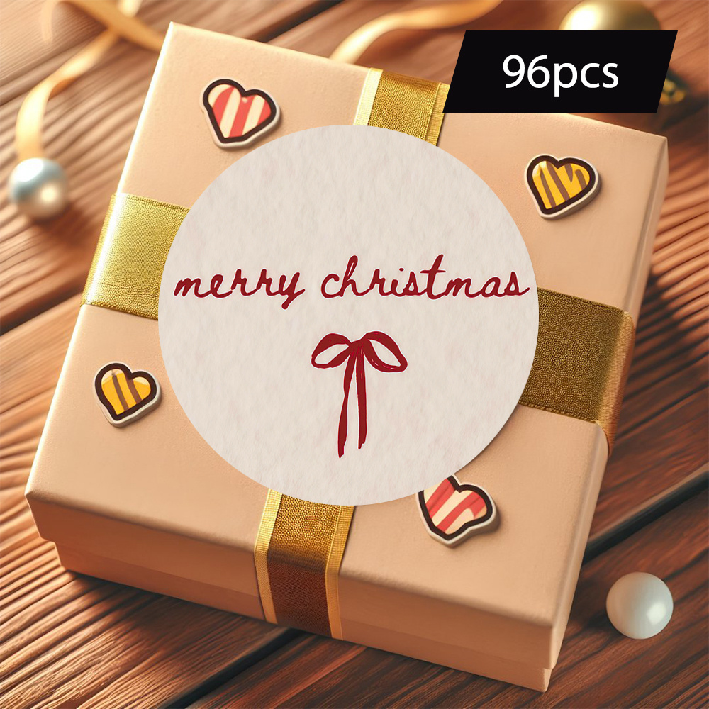 96pcs "merry Christmas" Round Stickers, With , Elegant Style, Suitable For Christmas Decor, Gift Wrapping, Card Making, Etc.