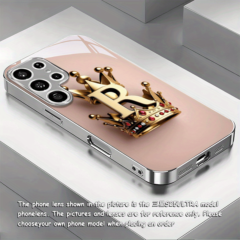 TEMU Phone Case: Light Luxury Crown Letter R New Electroplated Silver Phone Case For Galaxy S25 Ultra, S25 Plus, S25, S24 Ultra, S24 Fe, S24, S23