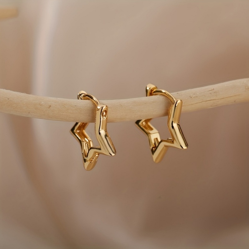 TEMU Pendientes de aro de estrella para mujer, pendientes huecos de abrazadera de estrella, joyería de moda minimalista