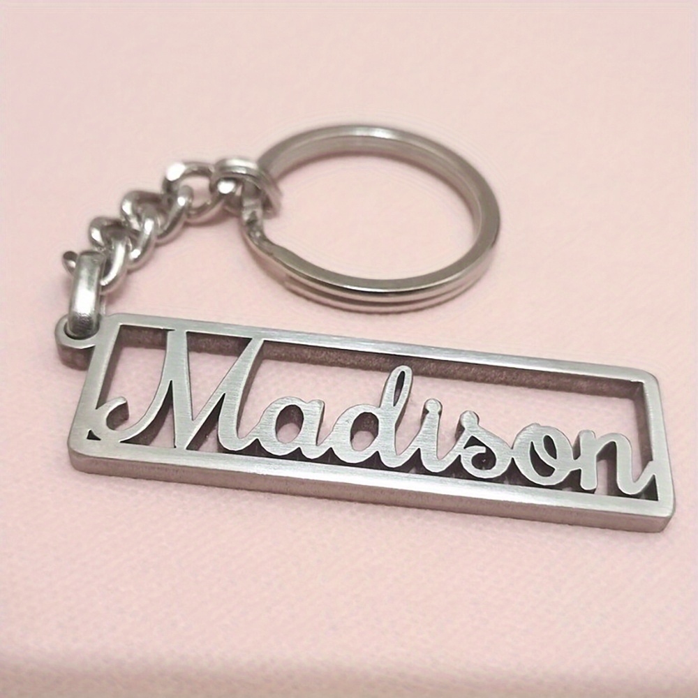 TEMU Custom Stainless Steel Keychain With Personalized Letters - Minimalist Rectangular Design, Durable Gift For Husband, Father, Or , Husband