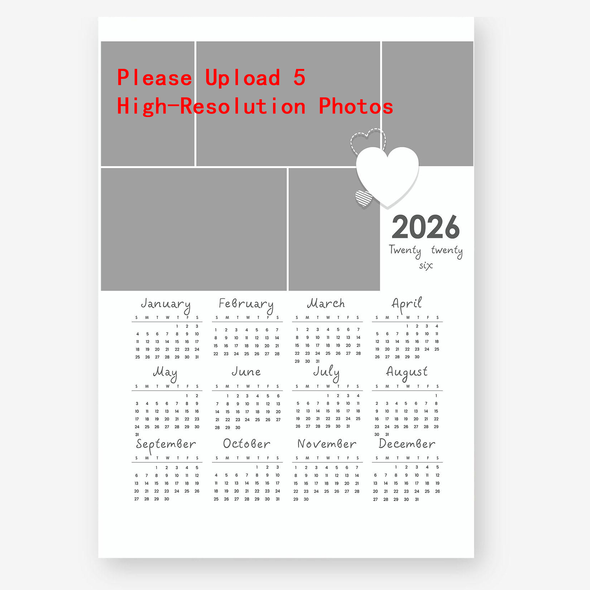 TEMU Calendario de Fotos Personalizado 2D , Pintura en con de Madera o Póster en Sin , 2026, Página Única, Calendario de Pared de Fotos, Regalos de