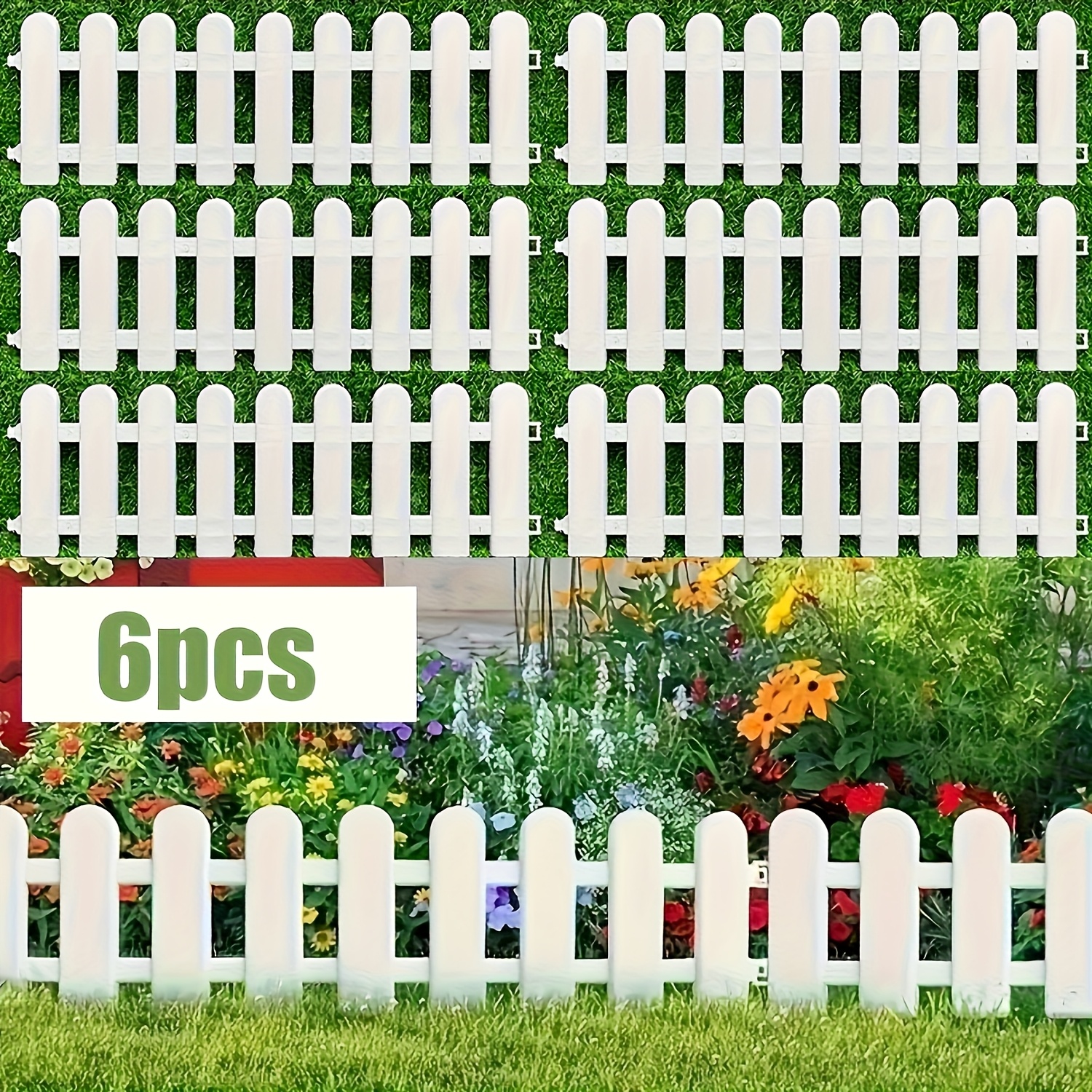 TEMU 6pcs Garden Fence Set, Includes 12 Ground Spikes White Garden Fence Set - Weatherproof Pvc Border, Suitable For Lawns, Flower Beds And Outdoor