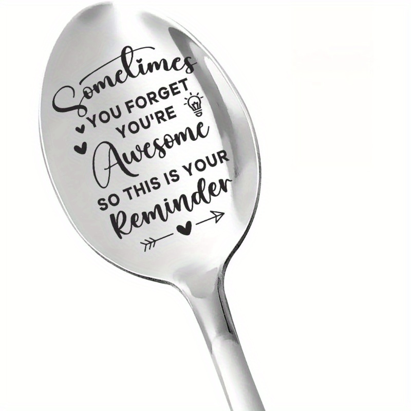 TEMU 1pc " You You're Awesome" Engraved Stainless Steel Spoon - Funny Coffee & Ice Cream Spoon With Inspirational Message, Perfect Gift For ,
