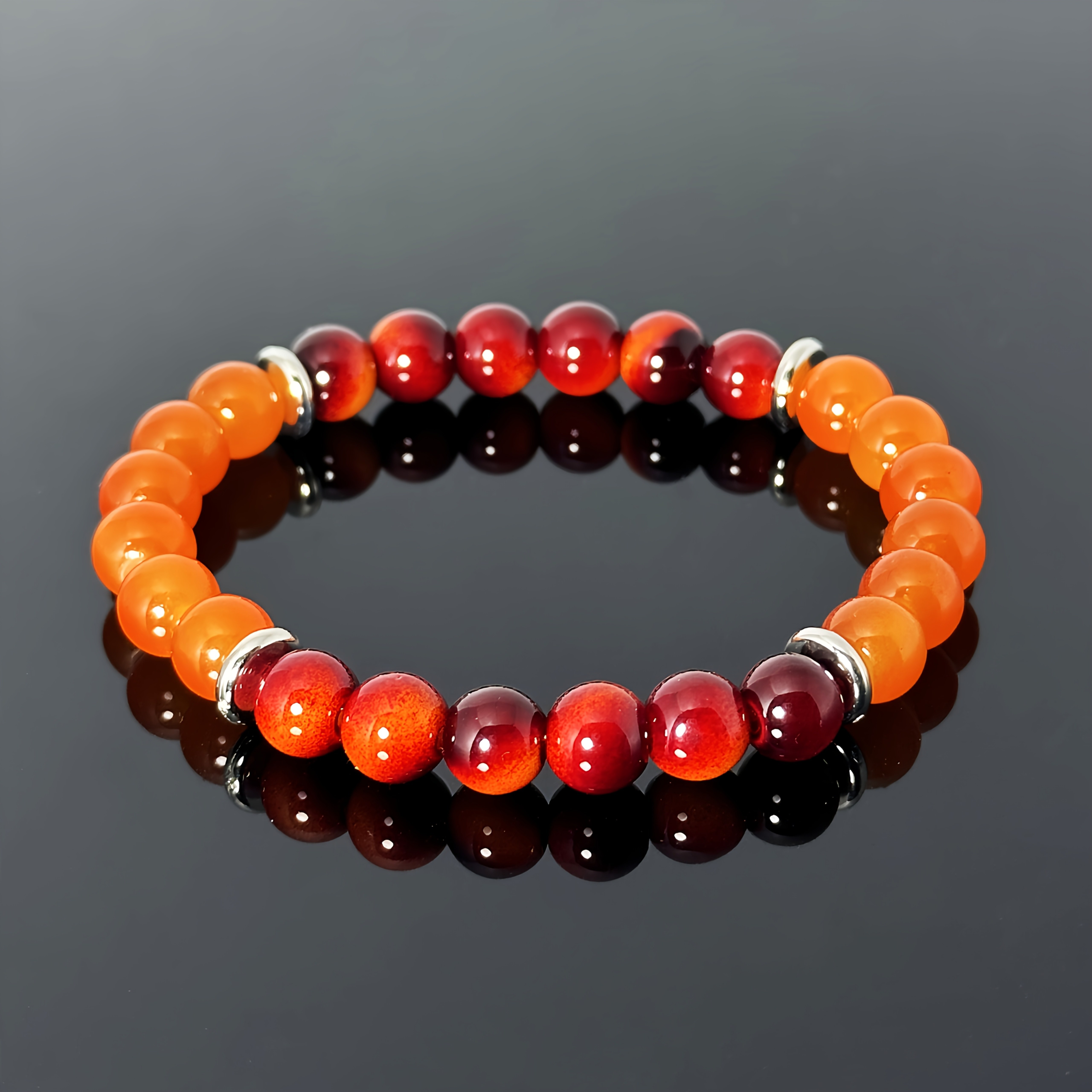 TEMU 1pc Elastic Bracelet Featuring 8mm And Red Gradient Stone, Designed In A Bohemian Style, Perfect For December Birthdays, A Great Gift For Any