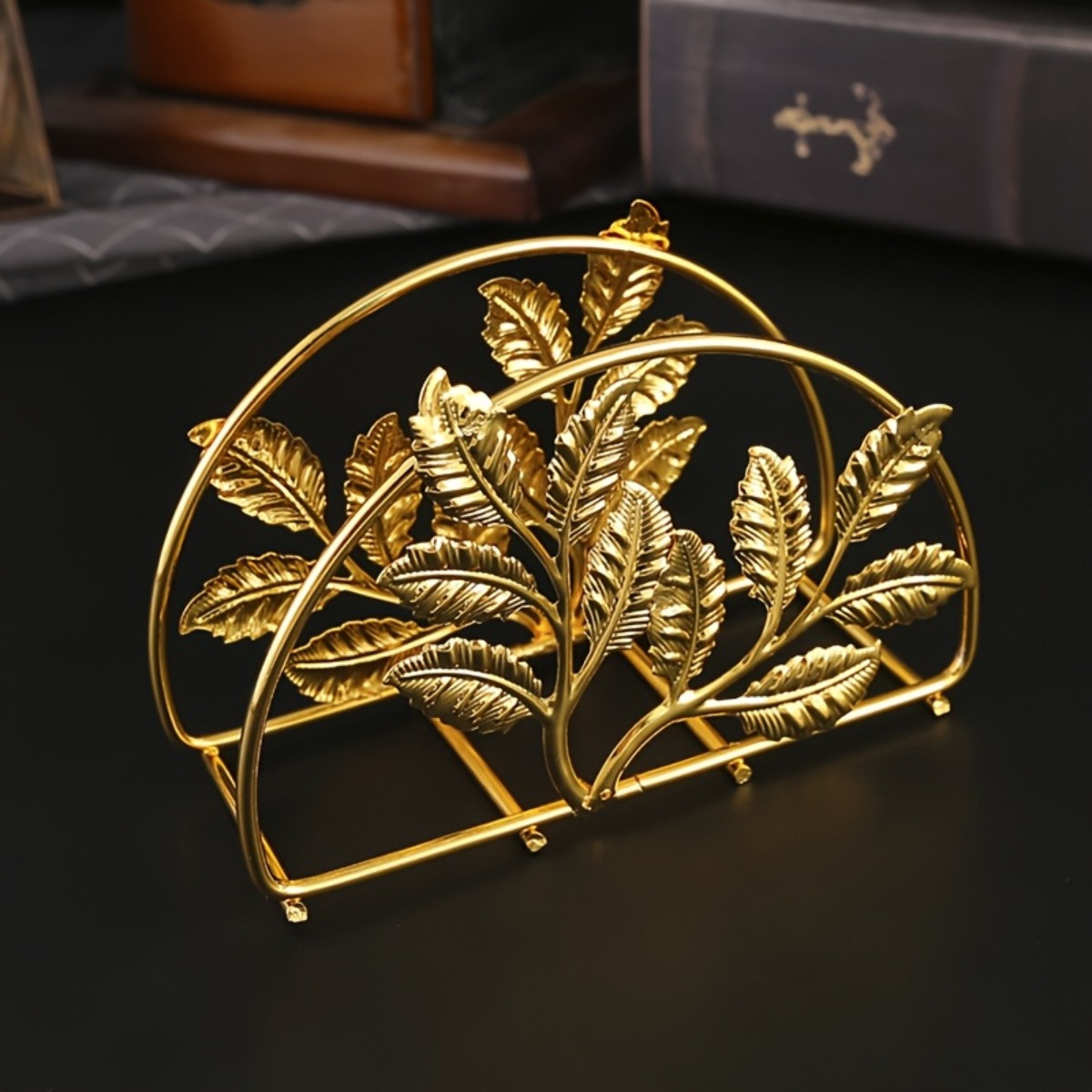 Image of 1pc Home Table Napkin Rack Hotel Cafe Iron Paper Towel Rack Shaped Square Towel Storage Display Rack, Golden Paper Clip, Home Decor, Napkin Rack