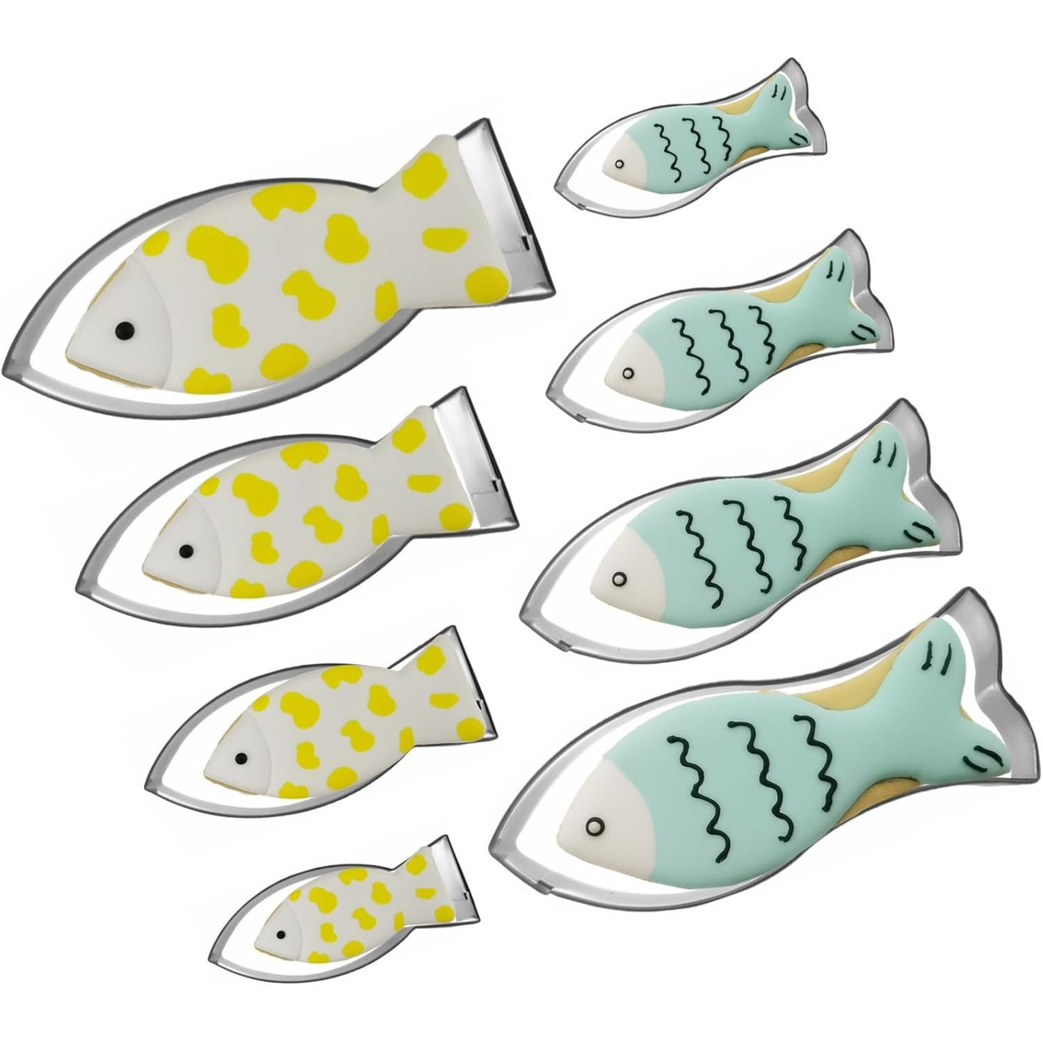 TEMU 8pcs Fish-shaped Cookie Cutter Set, Stainless Fondant Cutter (4pcs Flat Tail Style, 4pcs Tail Style), Cat Food Mold, Stainless Steel Sandwich