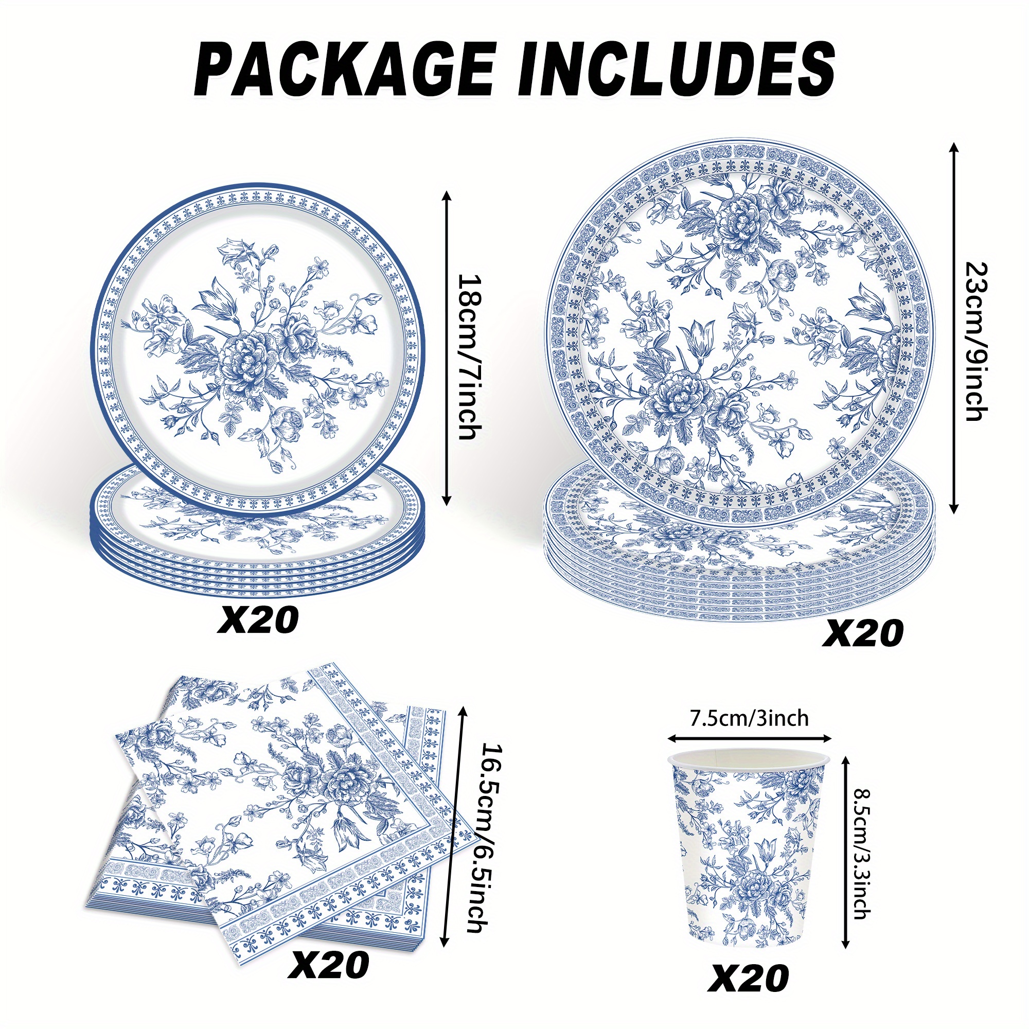 Image of 80pcs Blue And White Porcelain Party Tableware Set, Disposable Paper Party Tableware, Non-ceramic Party Supplies, Holiday Decorations, Suitable For Parties, Party Packs I Perfect For Halloween