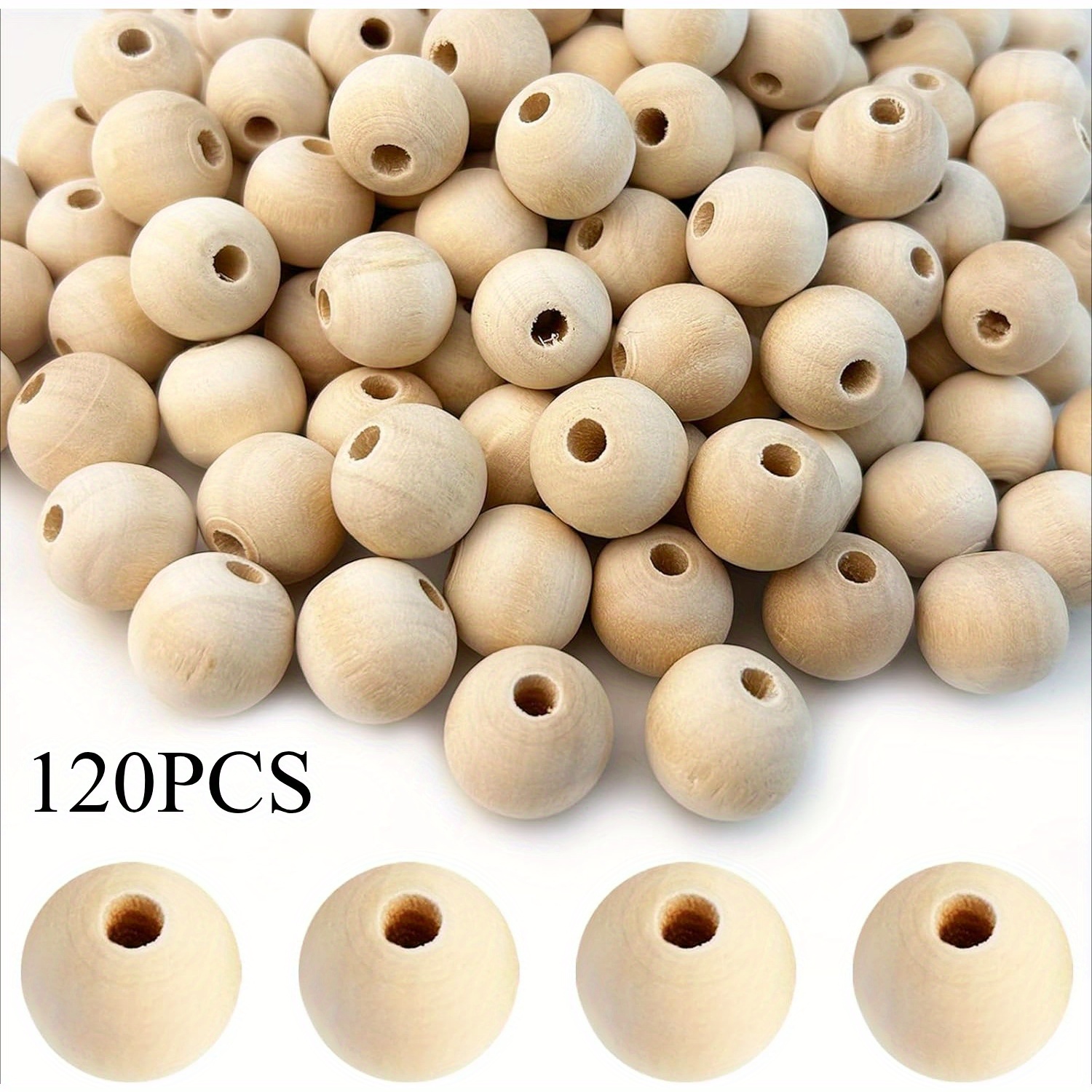 120pcs 20mm Natural Wood Beads, Loose Round Wooden Beads With Hole, For Crafts, Jewelry Making, Decorations