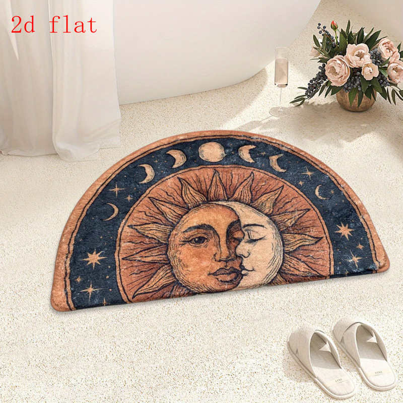 TEMU 2d Flat, 2d Flat, The 2d Fiat Is A Synthetic Cashmere Semi-circular Rug That Showcases A Design Of The Sun And Moon, With Stars, To A Luxurious