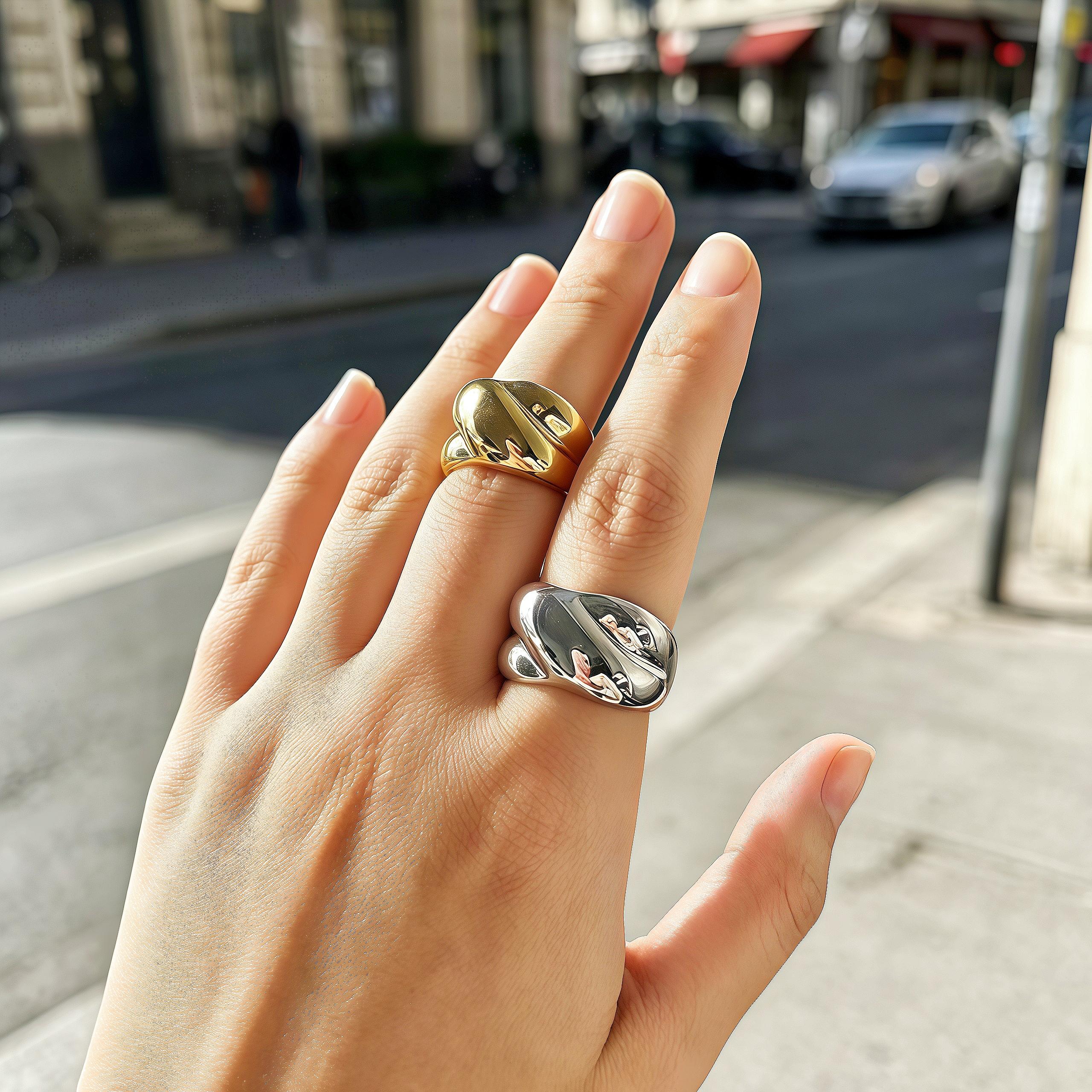 Women's French-Style Irregular Stainless Steel Ring, Elegant Design