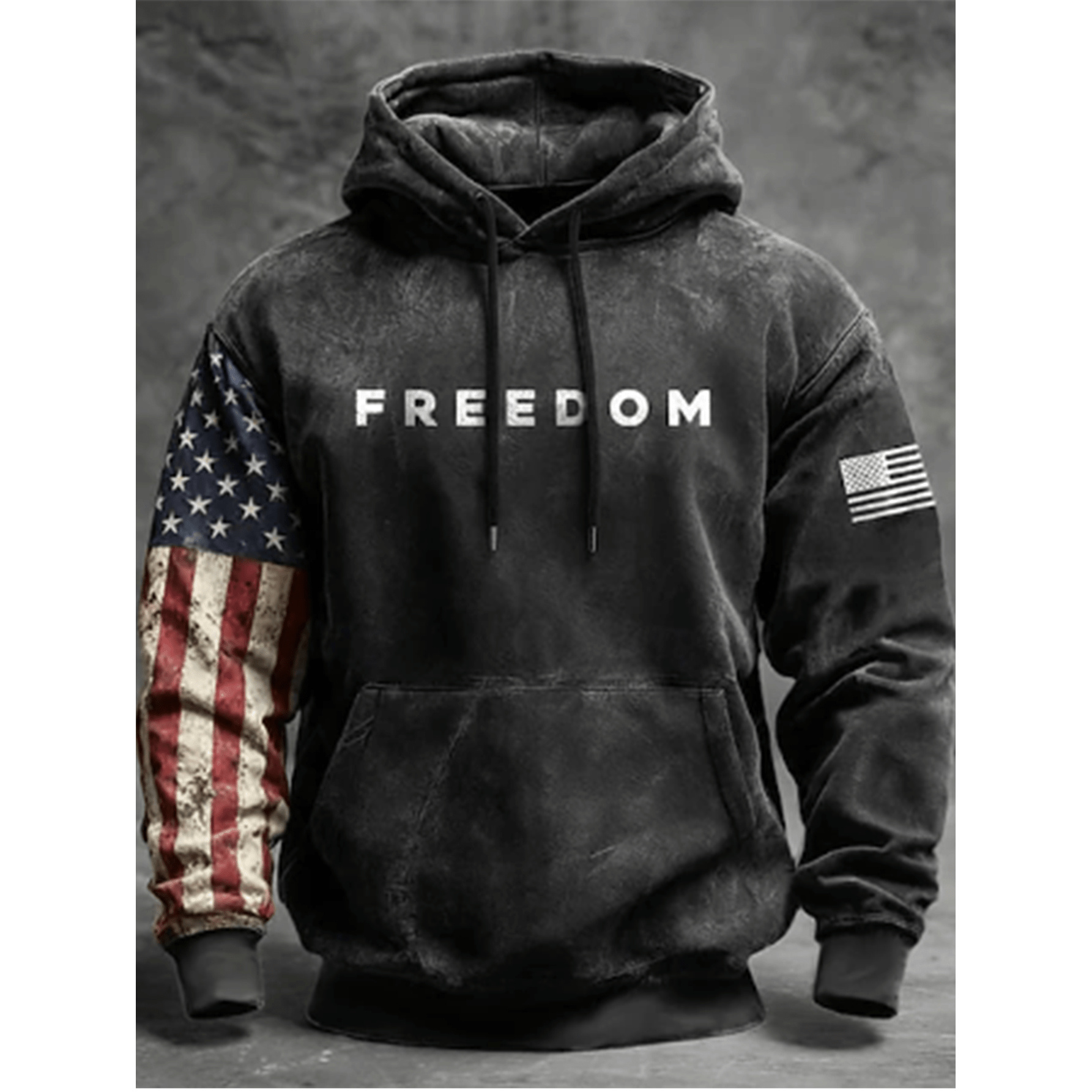 TEMU Free American Flag Men's Hoodie Vintage Style Pullover With Pockets, Long Sleeves, Hooded, Suitable For Men, Autumn/winter Season