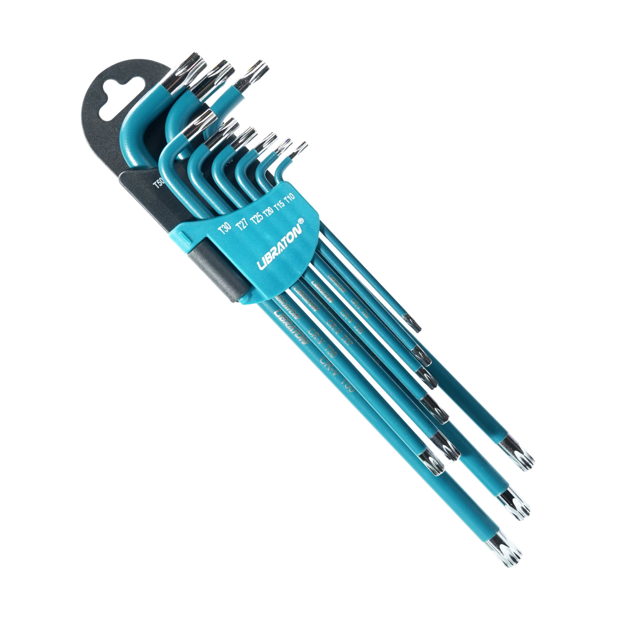 

9pcs Libraton Torx Wrench Set, T10-t50, Steel With Non-slip Blue Handles - Tamper Resistant, Precision Drilled Tips For Hexalobular & Star Socket Screws, Includes Foldable Hanging Holder