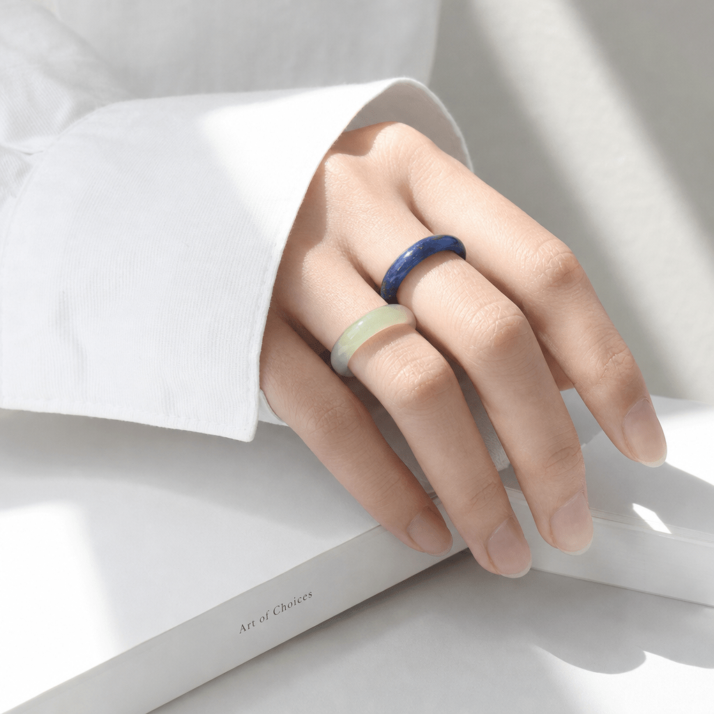 2pcs Green Agate & Lapis Lazuli Stackable Band Rings for Her