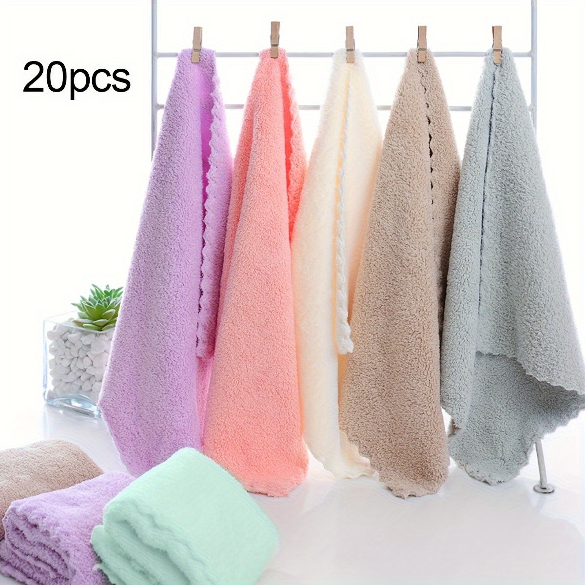 TEMU 20pcs Solid Color Washcloth: Super Absorbent& Quick Dry! Perfect For Home, Office& Travel. Soft And Skin-friendly, Suitable For Elderly And