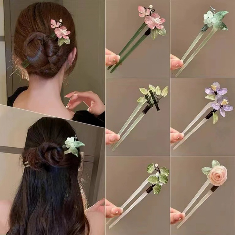 TEMU 6 New Chinese-style Flower Hairpins, Elegant And Stylish Hairpins For Updos, Vintage Hanfu And Cheongsam Additions, Hair Ornaments, Holiday Gifts, Party Hair Additions