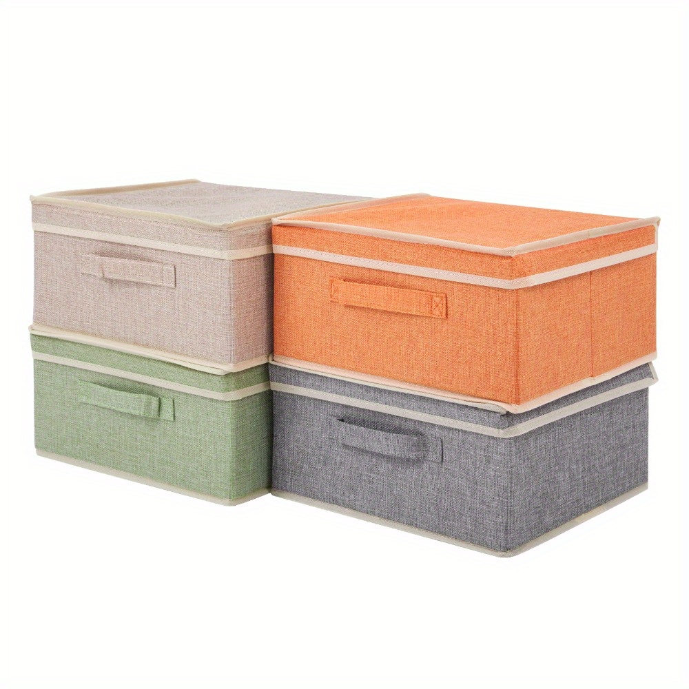 Image of 4x Storage Boxes With Lid Foldable Fabric Box Set For Organizing Clothes And Books Suitable For Wardrobe Bedroom And Home 33.5 X 31 X 16.5cm