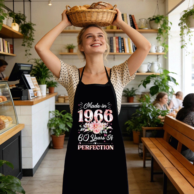 TEMU 1pc 1pcs Suitable For Bbq 1966 Commemorative 60th Birthday Apron - Floral Pattern Durable Apron, Comfortable Unisex Cooking Gift For &, Birthday