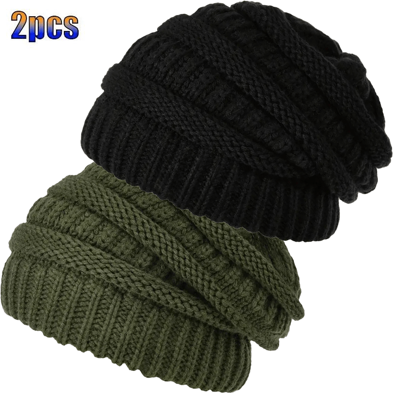 TEMU 2pcs Chapeaux Pompon Ample Automne Hiver Femme, TECEY, Ensemble de Chapeaux Doux et pour Femmes, Blocs de Couleurs , Convient pour un Usage en