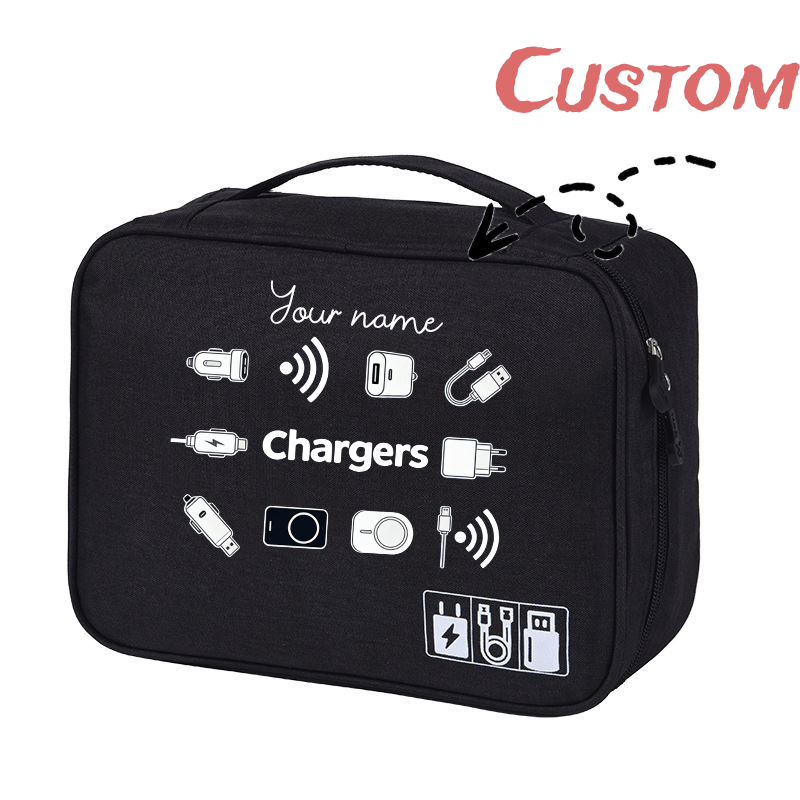 TEMU Sac de Rangement Numérique Personnalisé, Organisateur de Câbles, Pochette Multifonction Grande pour Téléphones, Clés USB, Power Banks et Disques