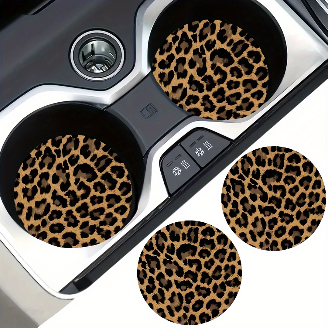 

2-pack Leopard & Cow Print Sponge Rubber Car Cup Holder Coasters, Absorbent Vehicle Interior Accessories For Women, Desk Coasters For Use