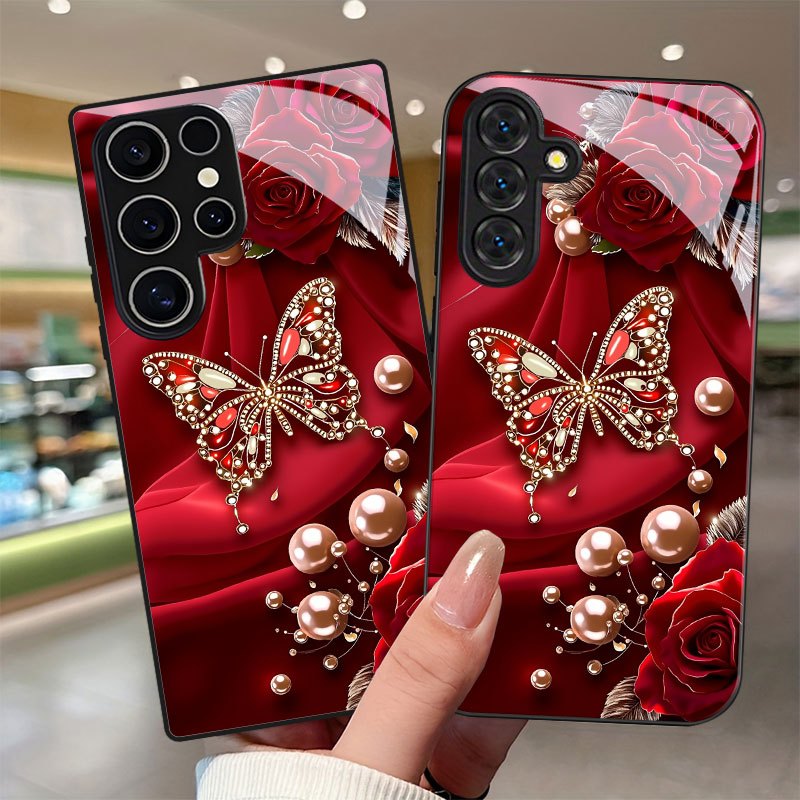 TEMU Phone Case: Elegant Pearl Rose Print Phone Case With Lens Protection Suitable For Galaxy