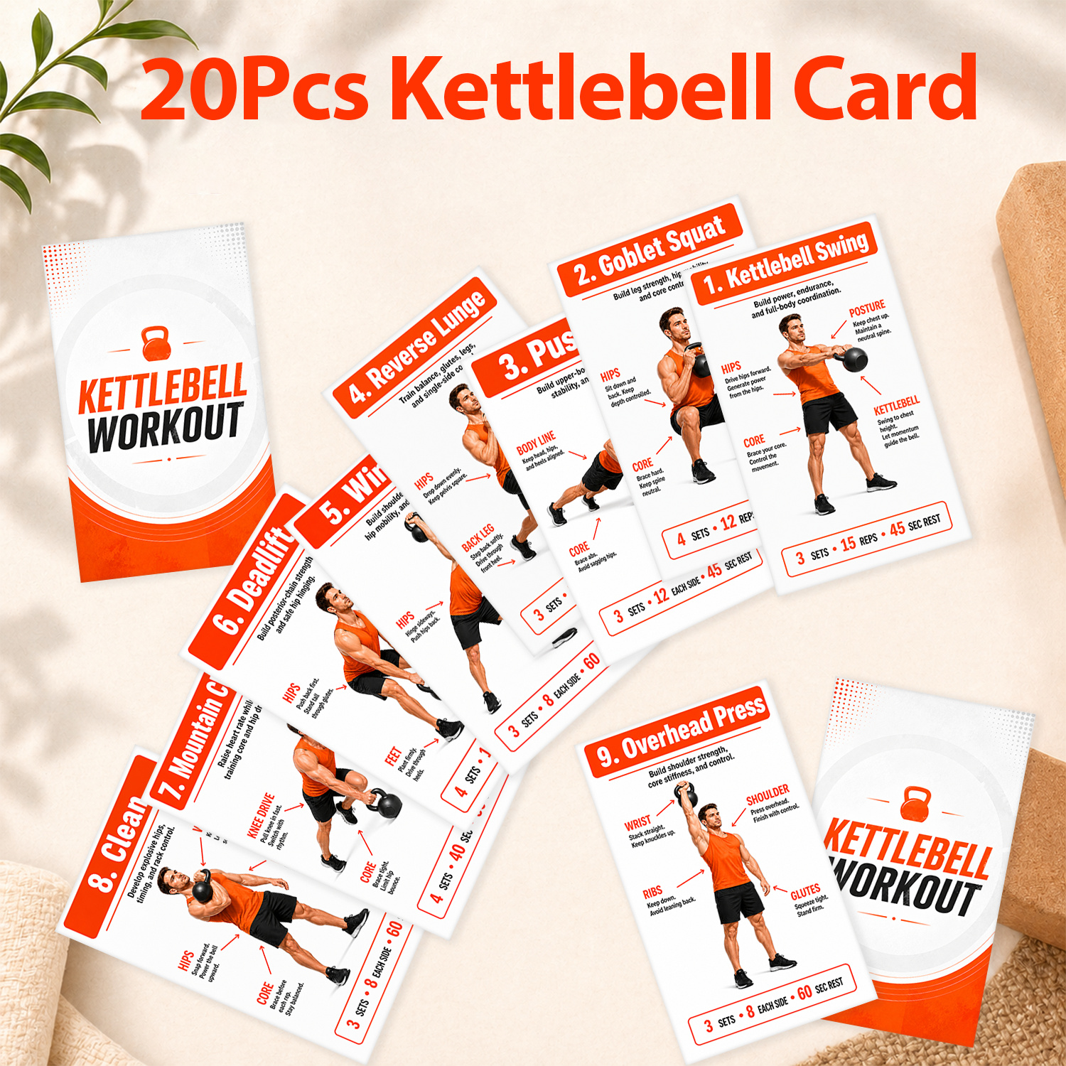 TEMU 20 cartes d'exercices d'entraînement à la kettlebell - Guide complet d'entraînement de force pour tout avec des de technique par , développement