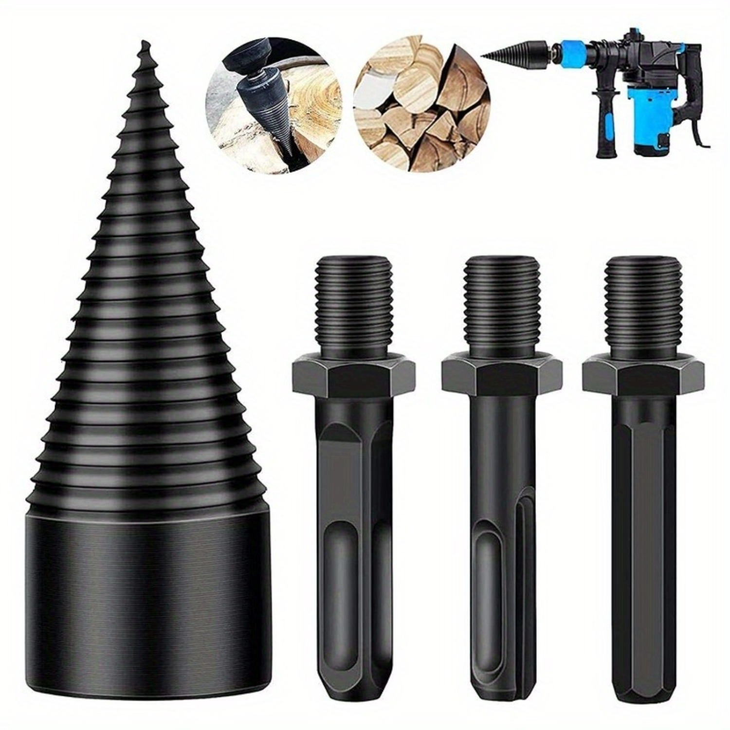 42mm Wood Splitter Drill Bit, Firewood Splitter Cone With U-shaped Anti-slip Thread, Log Splitting Tool For Drill, Efficient Outdoor Use