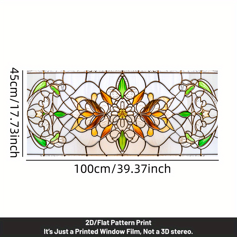 TEMU 1pc Elegant Art Glass Stained Window Film, 2d Flat French Vintage Pattern, Pvc Static Adhesive Decor For Home, Living Room, Bedroom, Kitchen,