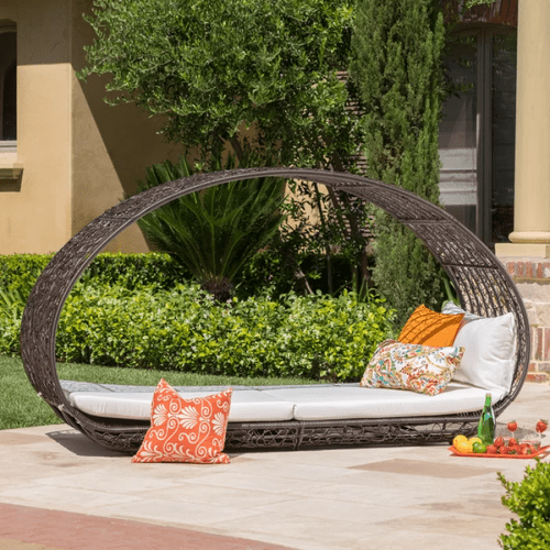 91 25 wicker outdoor patio canopy daybed water resistant cushion multibrown white
