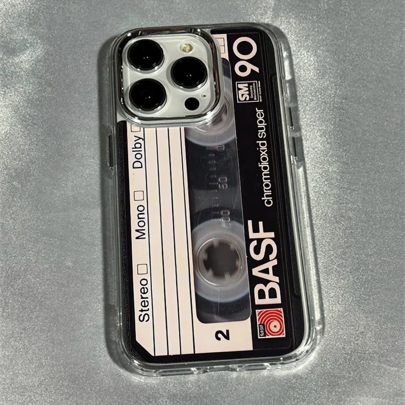 TEMU Phone Case: 1 Fashionable Vintage Realistic Record Player And Cassette Tape Print Pattern With Space Electroplated Photo Frame Soft Case Phone