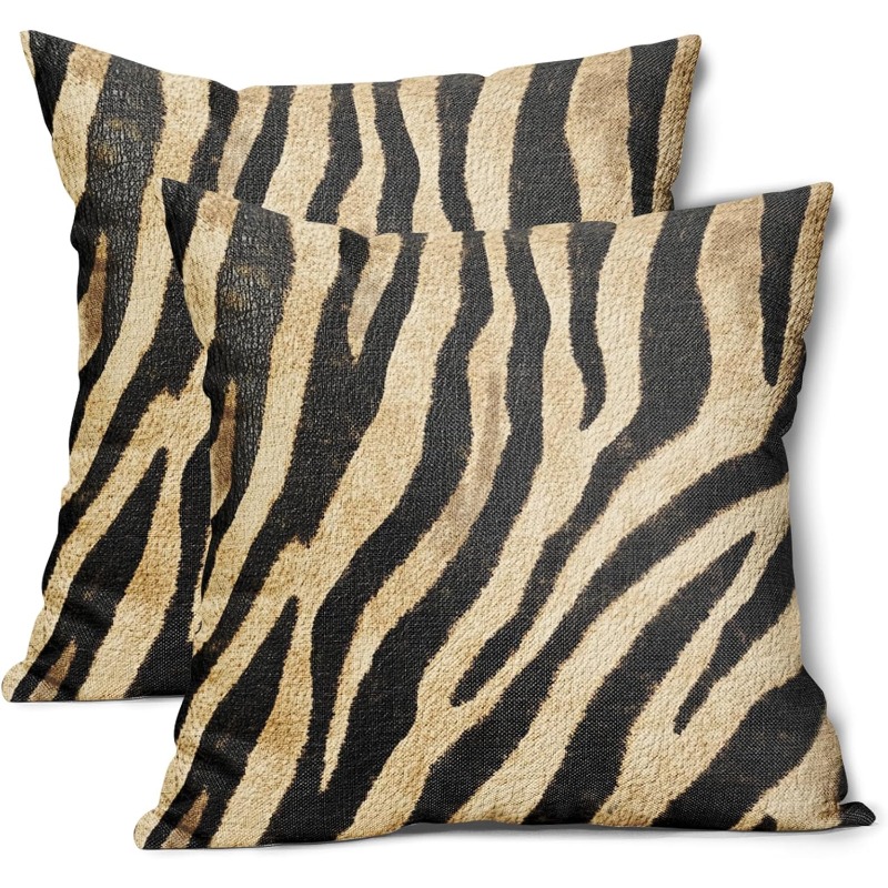 TEMU 2pcs Double-sided Print Brown Zebra Stripe Pillowcase, Decorative Throw Pillow Cover, Animal Print Cushion Case, Suitable For Bedroom, Sofa,