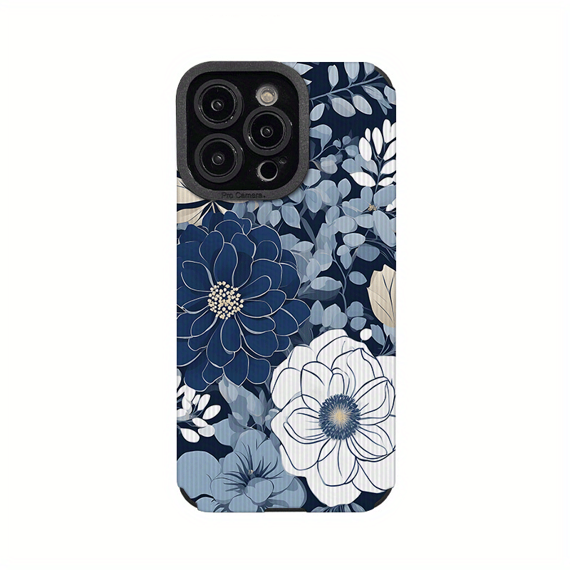 TEMU A Phone Case Featuring A Blue Floral And Leaf Pattern, Compatible With For Iphone Models 16, 15, 14, 13, 12, 11, Xs, Xr, X, 7, 8 Plus, Pro Max -