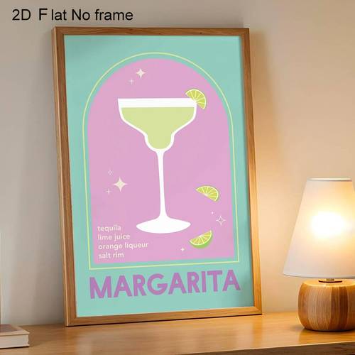 plat 2d, 1 buc poster cocktail margarita potrivit pentru decor de perete - imprimare margarita modernă minimalistă pe pânză, suport adeziv vertical pentru instalare peel și stick, potrivit pentru / utilizare, potrivit pentru, baie, bar, plat 2d