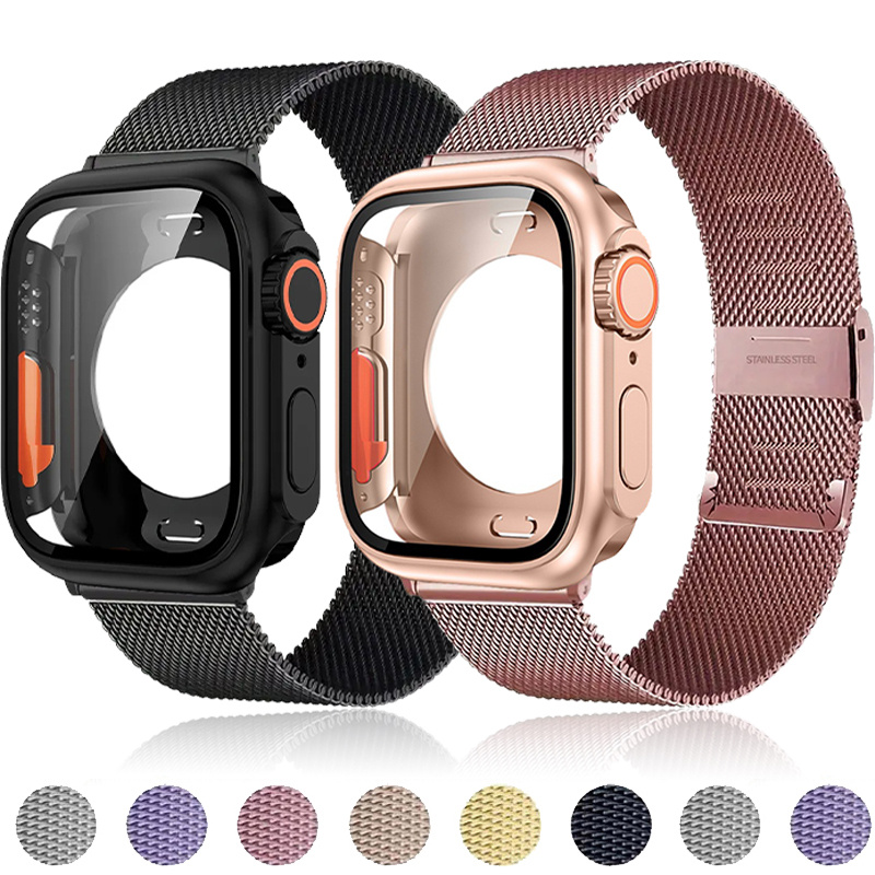 

Case +band Set For Iwatch Series 10 6 Se 5 4 Stainless Steel Bracelet Milanese Loop Replaceable Strap With Tempered Glass Screen Protector Cover For Iwatch 40mm 44mm 45mm 41mm 46mm 42mm