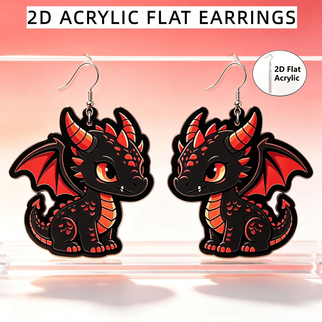 Cute Black Red Dragon Acrylic Dangle Earrings for Women