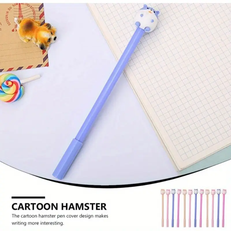 set of 24 adorable hamster themed pens made of plastic featuring a cartoon hamster design ballpoint pens are writing and are suitable for students offices and home stationery needs in assorted styles Product details 2