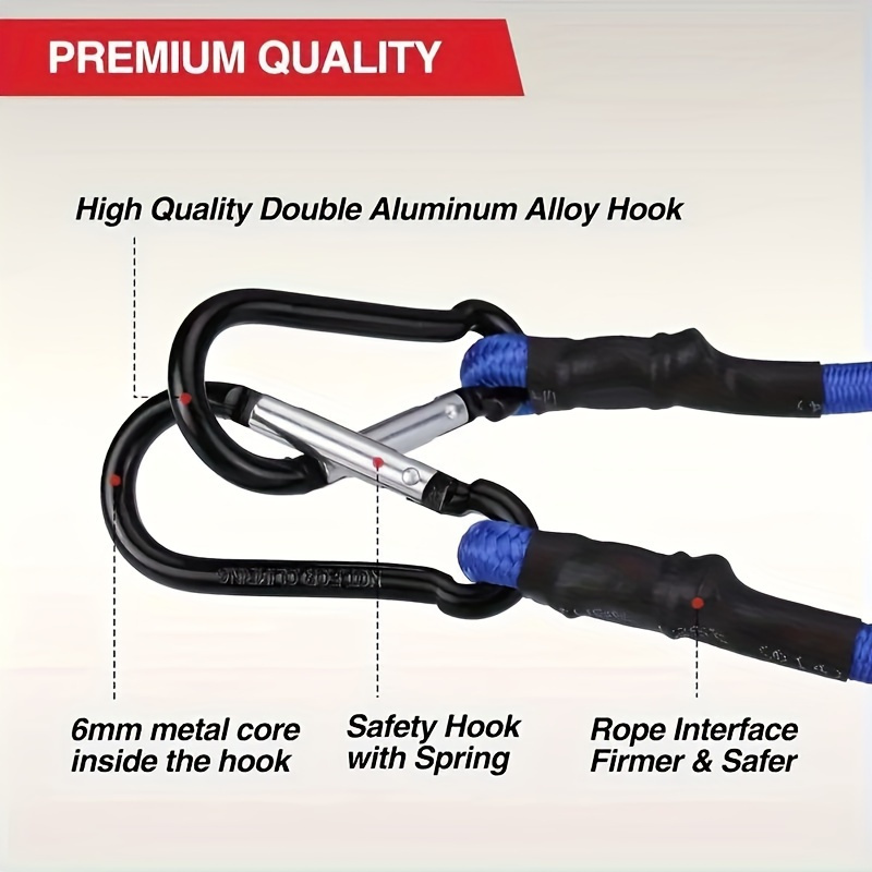 

Elastic Bungee Cords With Aluminum Alloy Carabiners - High-strength Rubber Strap Ropes For Secure Tying, Camping Gear, Luggage, Outdoor Equipment