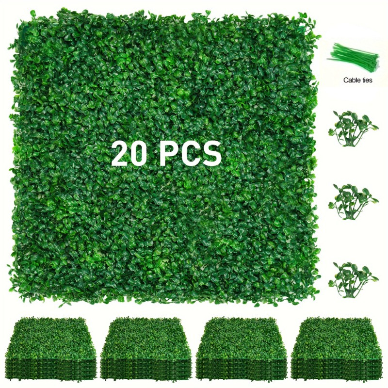 Image of 20pcs Artificial Lawn Tiles, Plastic Fake Grass Wall Panels, Indoor Home And Decor, Reunion And Greenery, No Electricity Needed, Magnolia Plant Type