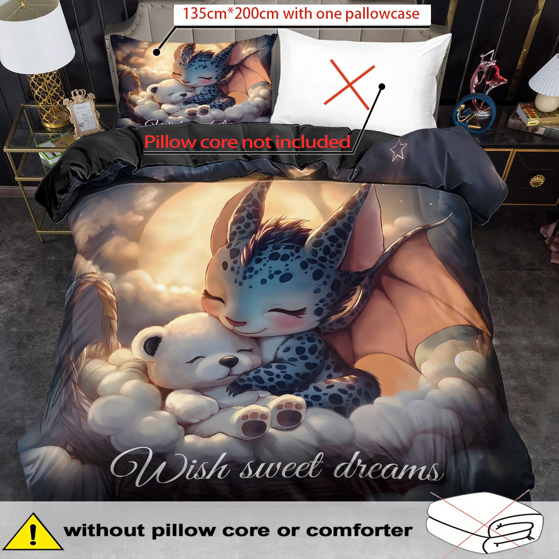 TEMU 2/ 3pcs Quilt Cover Set, Cute Cartoon Dinosaur Print Duvet Cover Set, King Bedding, Polyester Machine Washable, Quilt Decoration, Bedroom ,