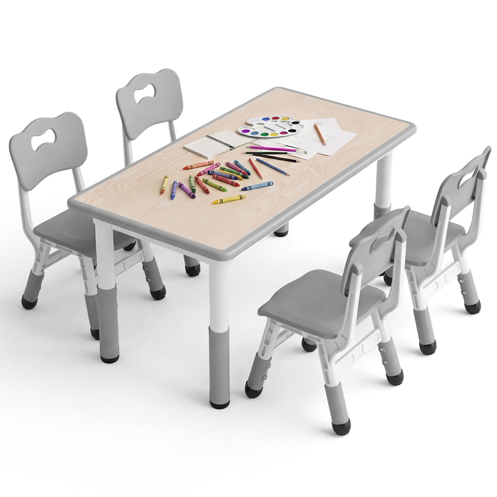 TEMU Kids Table And 4 Chairs Set, Height Adjustable Toddler Table And Chair Set, Graffiti Desktop, Children Multi-activity Toddler Table 2, 120cm,
