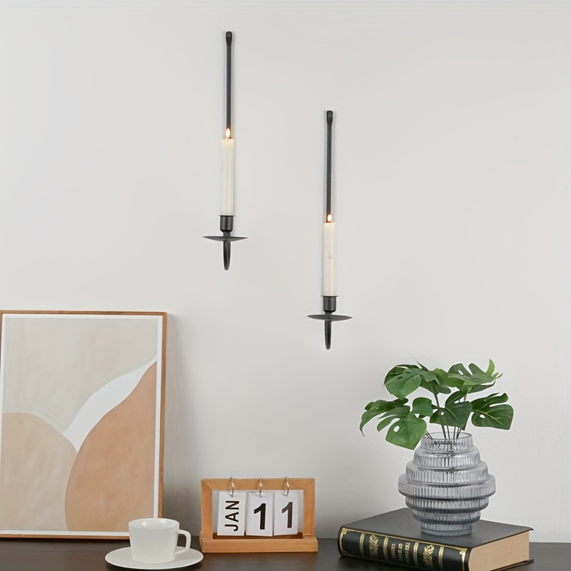 

Modern Black Wall-mounted Candle Holder Set - Living Room, Dining, Bathroom, Farmhouse Decor & Weddings - No Power Needed