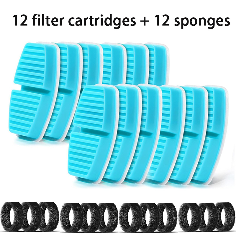 TEMU Pet Water Fountain Filters, 12(filters+sponges) Set, Filtration, Carbon High-density, For 7l Cat Water Fountain
