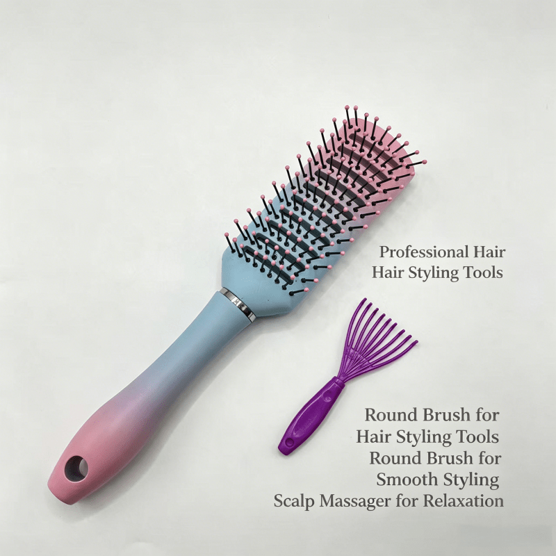 TEMU Ensemble de 2 brosses à cheveux rondes dégradées avec outil de nettoyage, peigne démêlant pour cheveux ou humides, lisses ou bouclés, outil