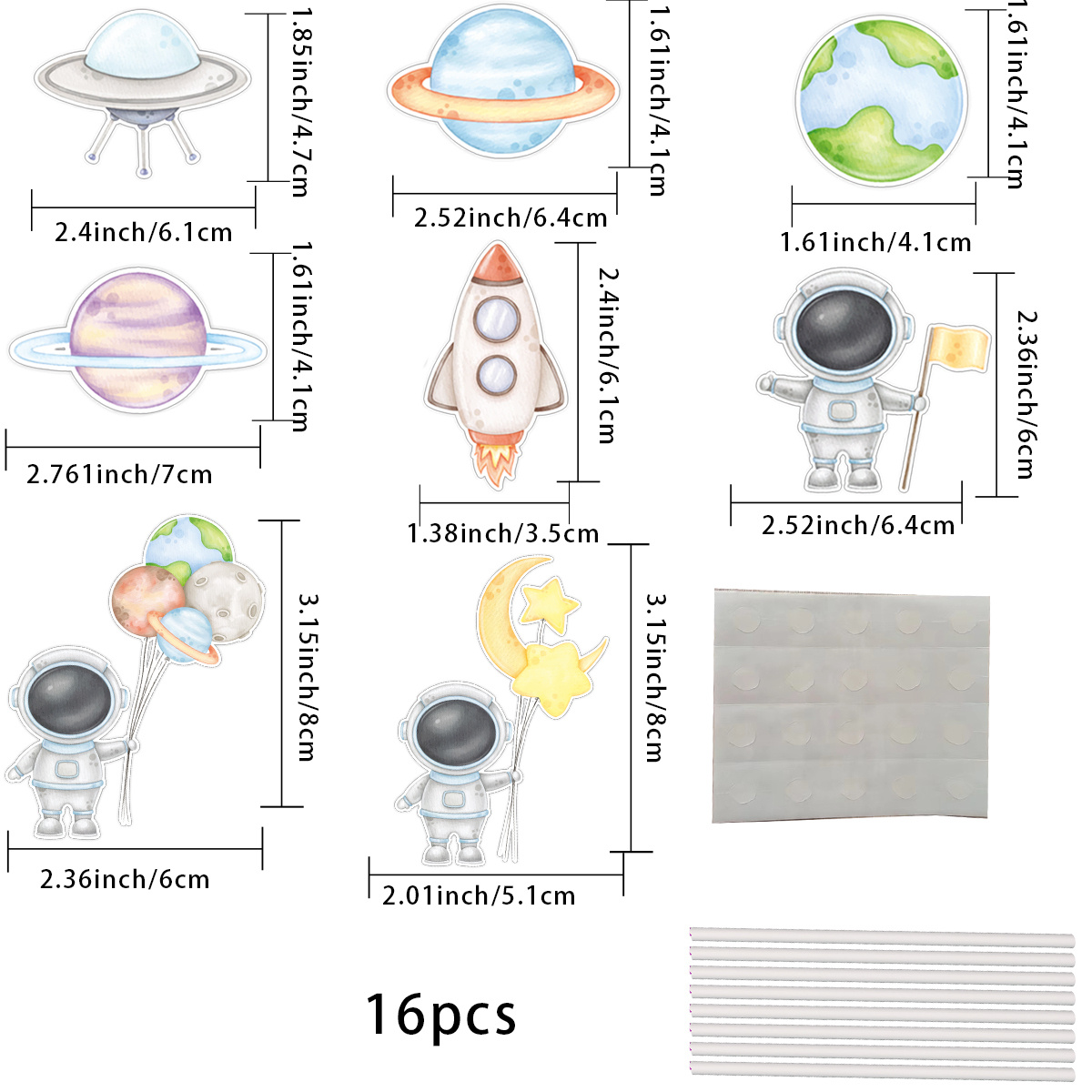 Image of 16pcs Creative Cake Toppers Astronaut Cupcake Topper For For Outer Space Birthday Party Decoration Diy Gifts Supplies For Christmas,newyear,valentine,party Events