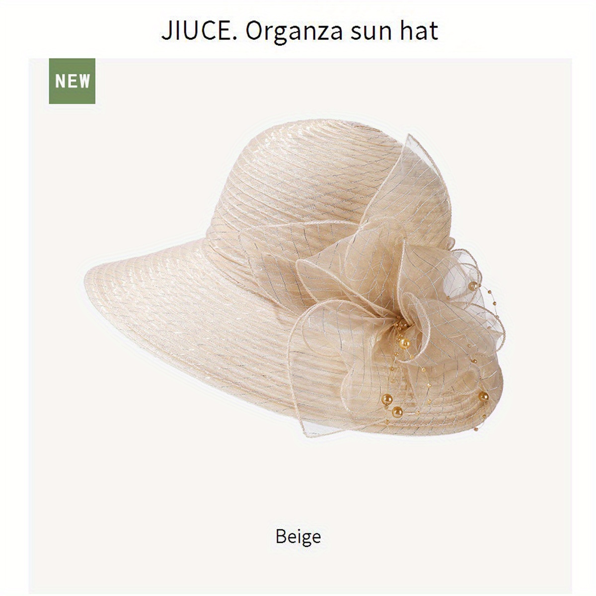 women summer elegant organza hat 3d floral pearl decor wide  display picture 3