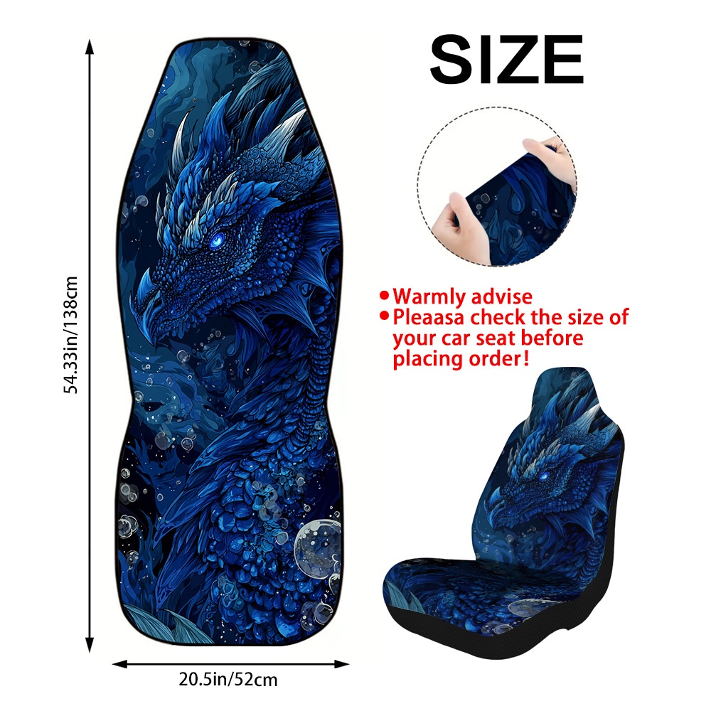 TEMU 2pcs Blue Art Printed Car Front Seat Cover Package, Bucket Shaped Seat Cushion Protective Cover, Universal Suitable For Most Car Models, Durable