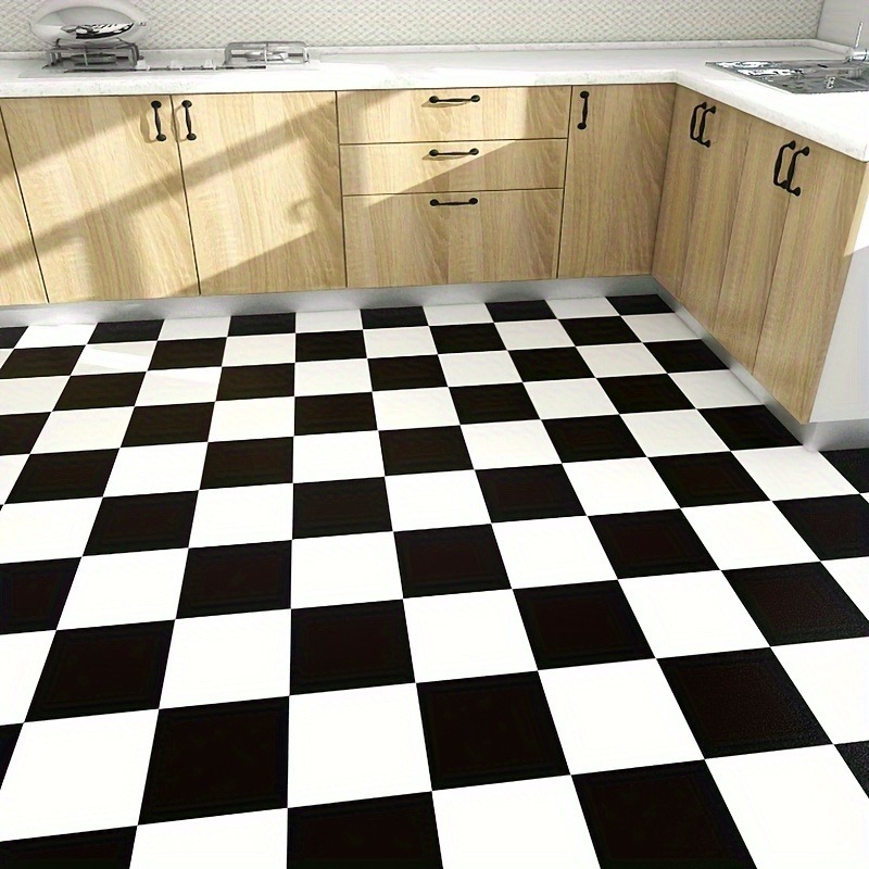 TEMU 1 Roll Of Black And White Grid Self-adhesive Pvc Floor Stickers/ready-to-peel Wallpaper/suitable For Kitchen/bedroom/living Room/countertop