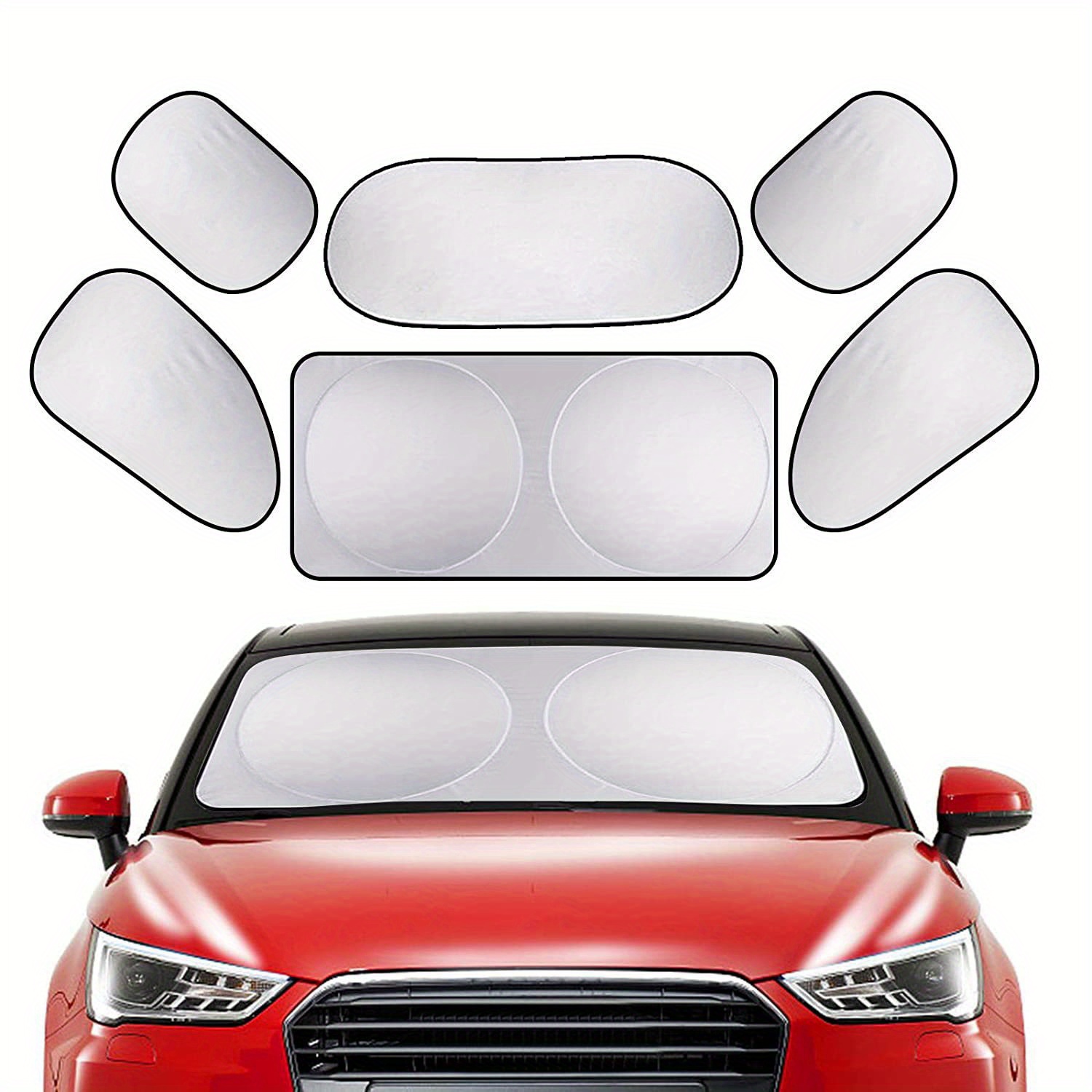 Silvery-coated Sunshade Set Of Six: Front, Side, Rear, And Angled Sunshades For Insulation