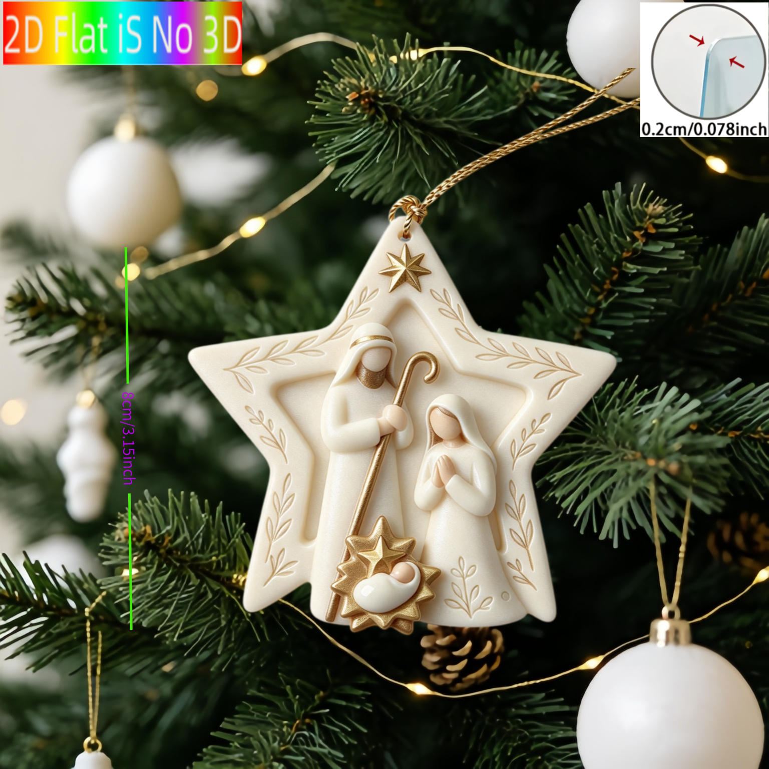 TEMU Decorazione Natalizia 2D Piatto - Ornamento Acrilico 2D Rappresentante la Nascita di Ges羅; Decorazione Festiva per Alberi di Natale con la